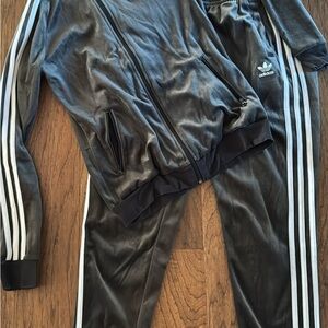 Adidas Charcoal and White Velour Track Suit